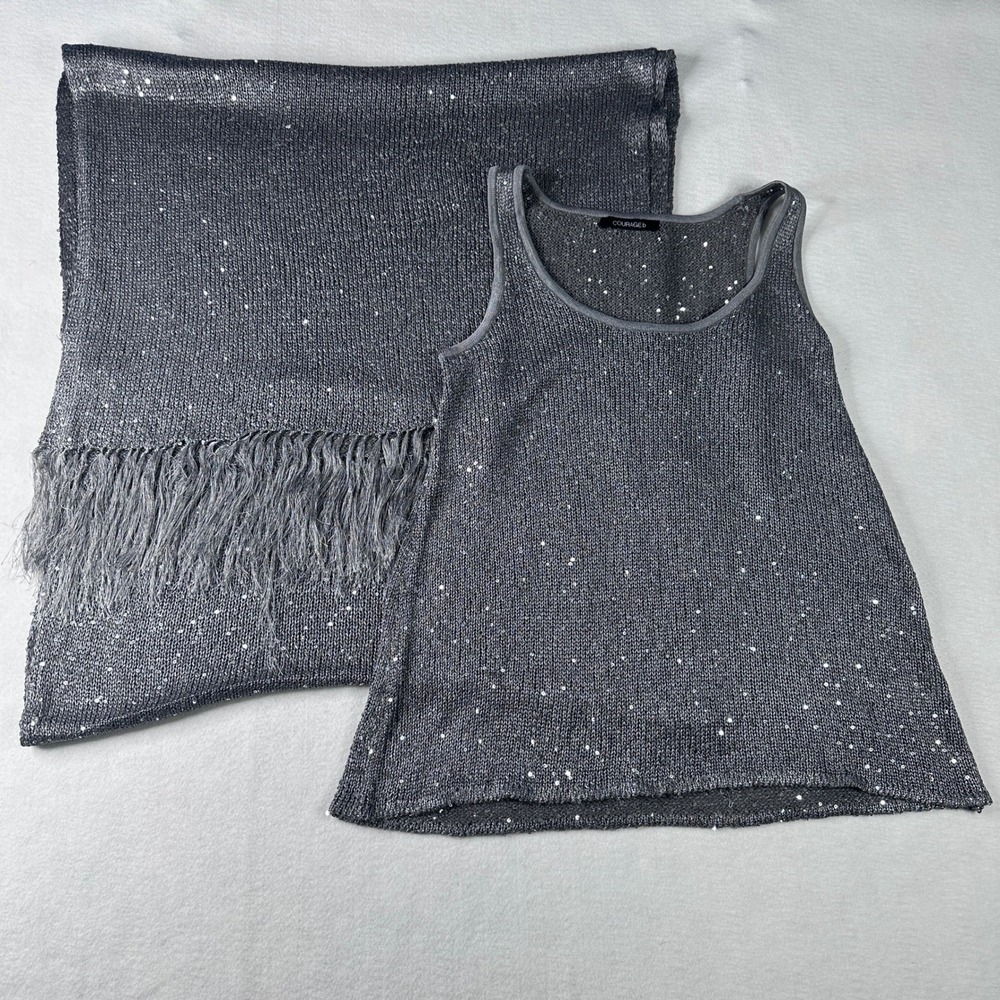 COURAGE.b‎ Women's Gray Sequin Knit Tank Top/Scarf Set One Size